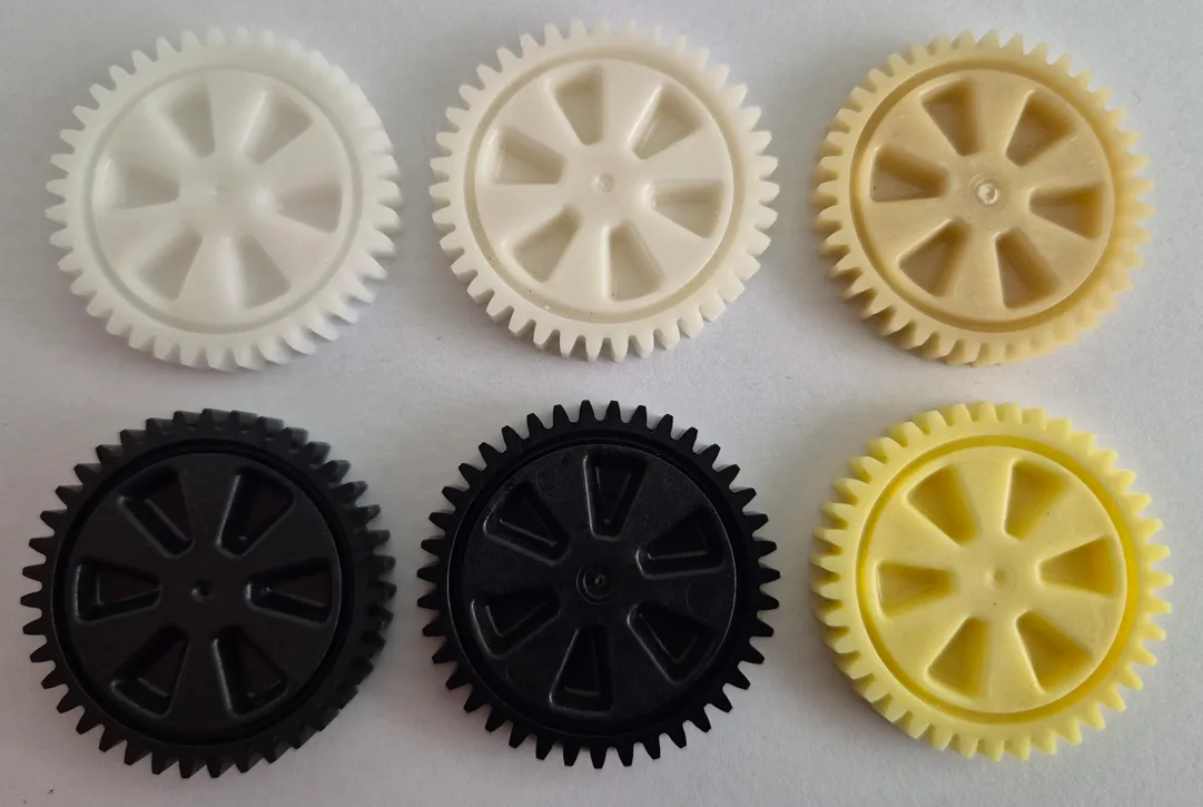 Molded plastic gear samples for NVH testing